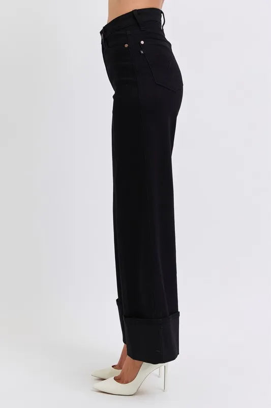 Full Size High Waist Reto Wide Leg W/ Cuff Plus Size