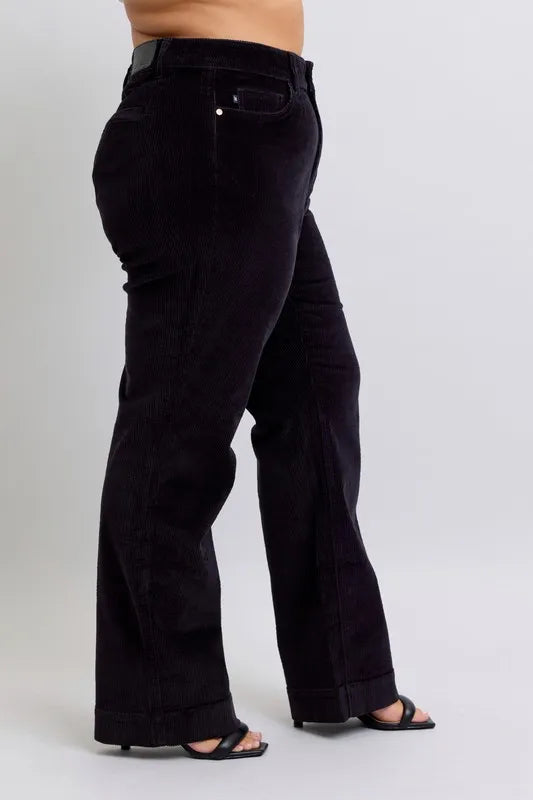 Full Size High Waist Corduroy Trouser Wide Plus Size