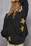 Star Embellished Raw Edge Button Front Denim Jacket