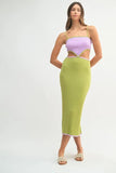 Ribbed Knit Color Block Cutout Midi Dress