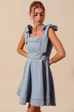 A Line Fit and Flare Diamond Bow Ribbon Denim Dres