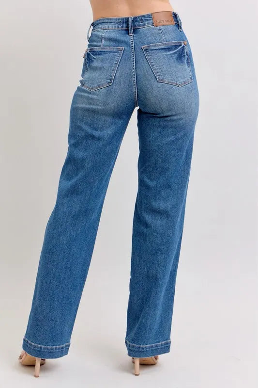 Full Size High Waist Contrast Thread Straight Plus Size