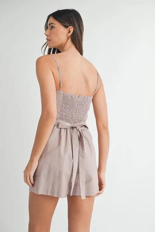 Adjustable Shoulder Strap Linen Romper