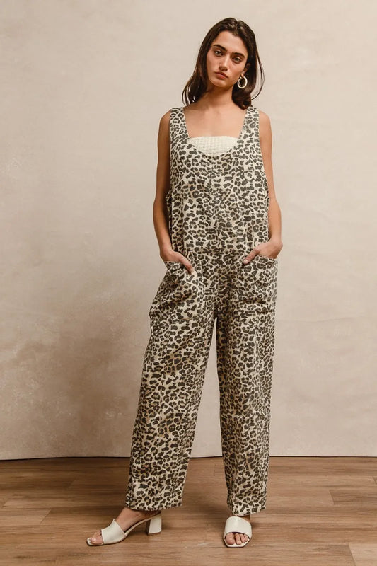 Leopard Print Adjustable Strap U Neck Jumpsuit