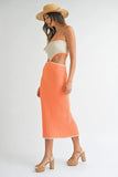 Ribbed Knit Color Block Cutout Midi Dress