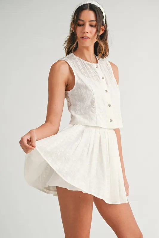 Eyelet Lace Top and Mini Skirt Set