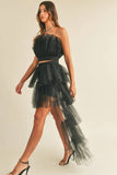 Tulle Tube Ruffle Crop Top and High Low Maxi Skirt Set