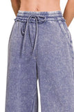 Acid Wash Fleece Palazzo Sweatpants with Pockets