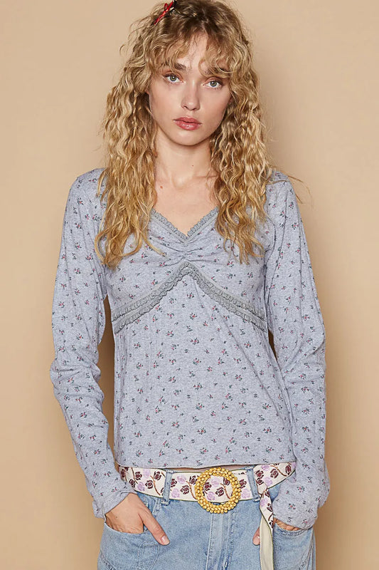 Twisted Front Floral Long Sleeve Top