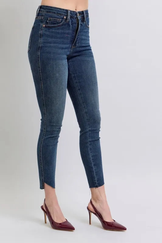 Full Size High Waist Tummy Control Step Hem Skinny Jeans Plus Size