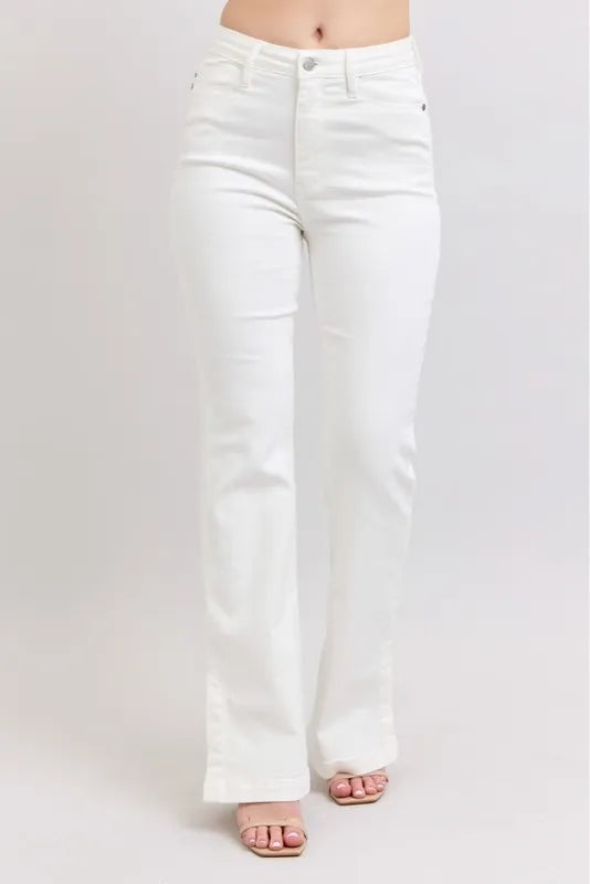 Full Size High Waist Side Slit Slim Bootcut Jeans