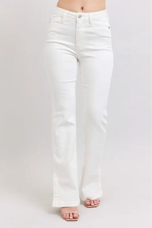 Full Size High Waist Side Slit Slim Bootcut Jeans