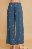Full Size Lace Drawstring Embroidered Bow Wide Leg Pants Plus Size