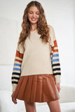 Full Size Stripe Sleeve Cozy Sweater Plus Size
