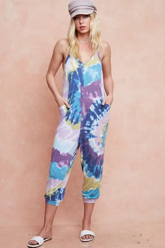 Tie Dye Knit Mid-length Casual Jumpsuit