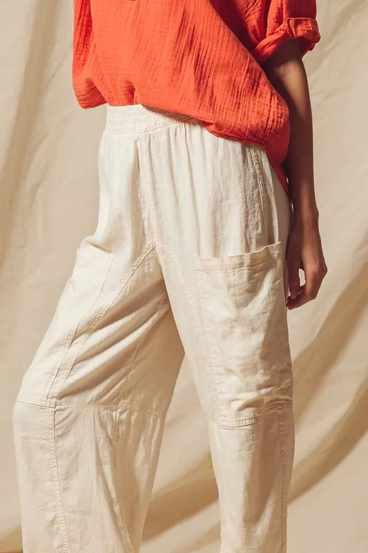 Cotton Linen Textured Woven Slouchy Wide Leg Pants