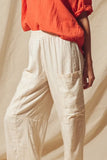 Cotton Linen Textured Woven Slouchy Wide Leg Pants
