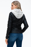 Removable Faux Layered Multi-Pocket Jacket with Fuzzy Hood
