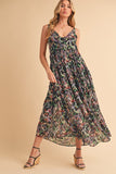 Printed V-Neck Frill Tiered Cami Dress