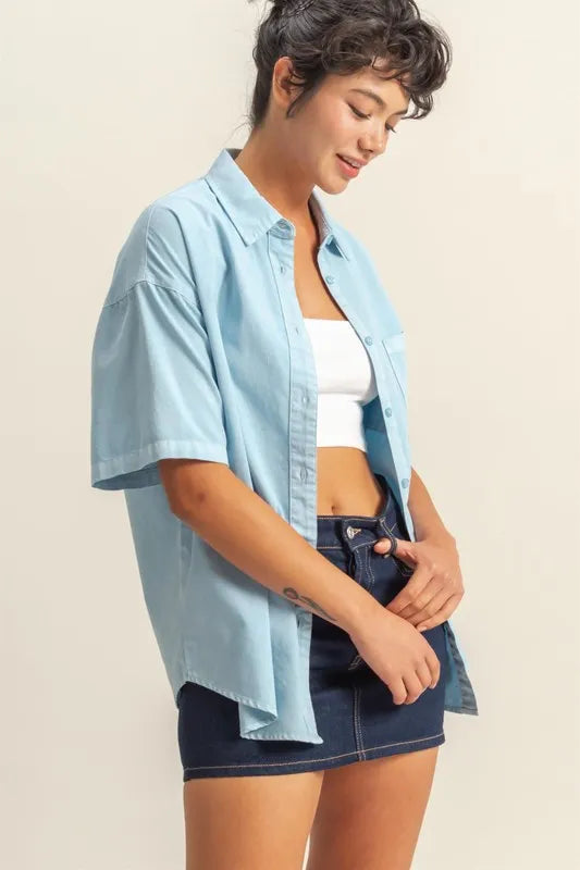 Short Sleeve Button Down Oversized Shirt