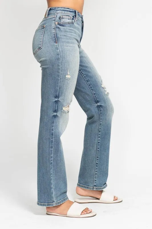 Full Size High Waist Distressed Dad Jean Plus Size