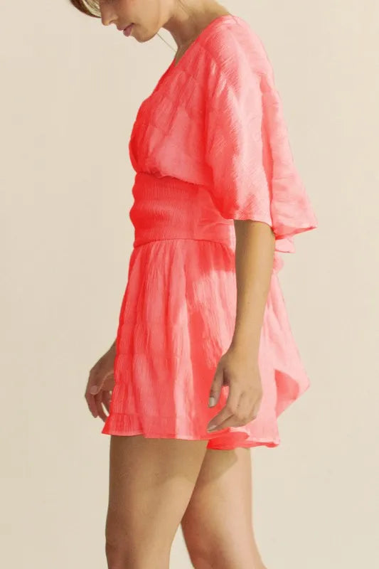 Batwing Sleeve Waist Belt Romper