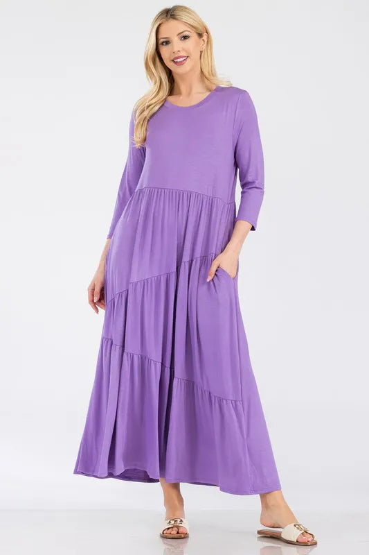 Full Size Asymmetric Tiered Midi-Dress Plus Size