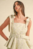 Jacquard Floral Peplum Top and Flare Shorts Set