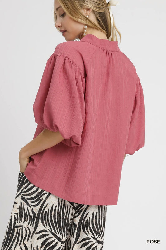 Dimensional Puff Sleeve Blouse