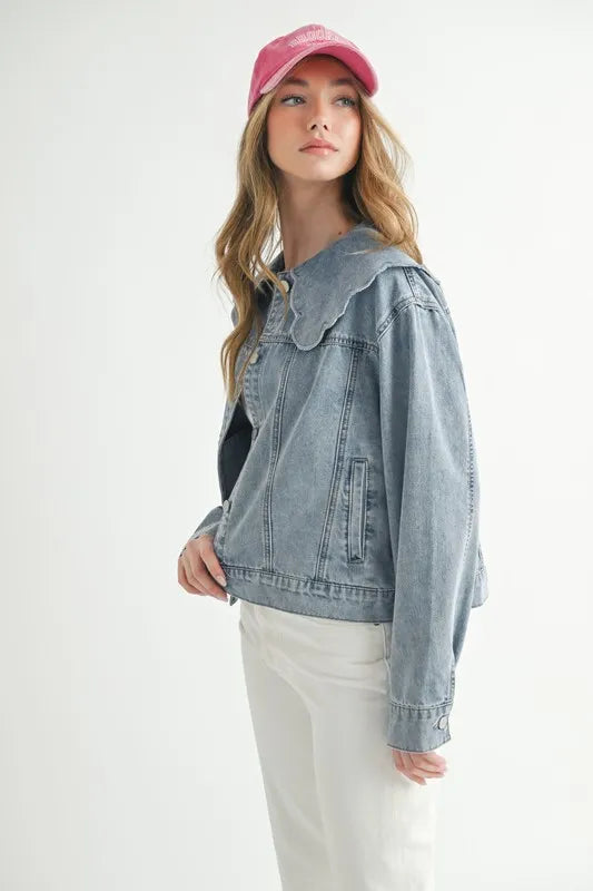 Scallop Peter Pan Collar Denim Jacket