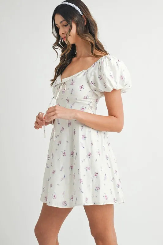 Floral Print Puff Sleeve Mini Dress