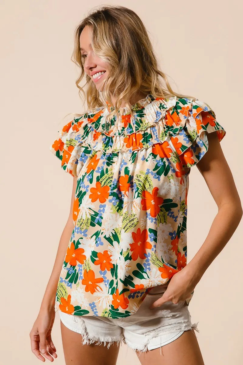 Multi Color Floral Print Woven Top