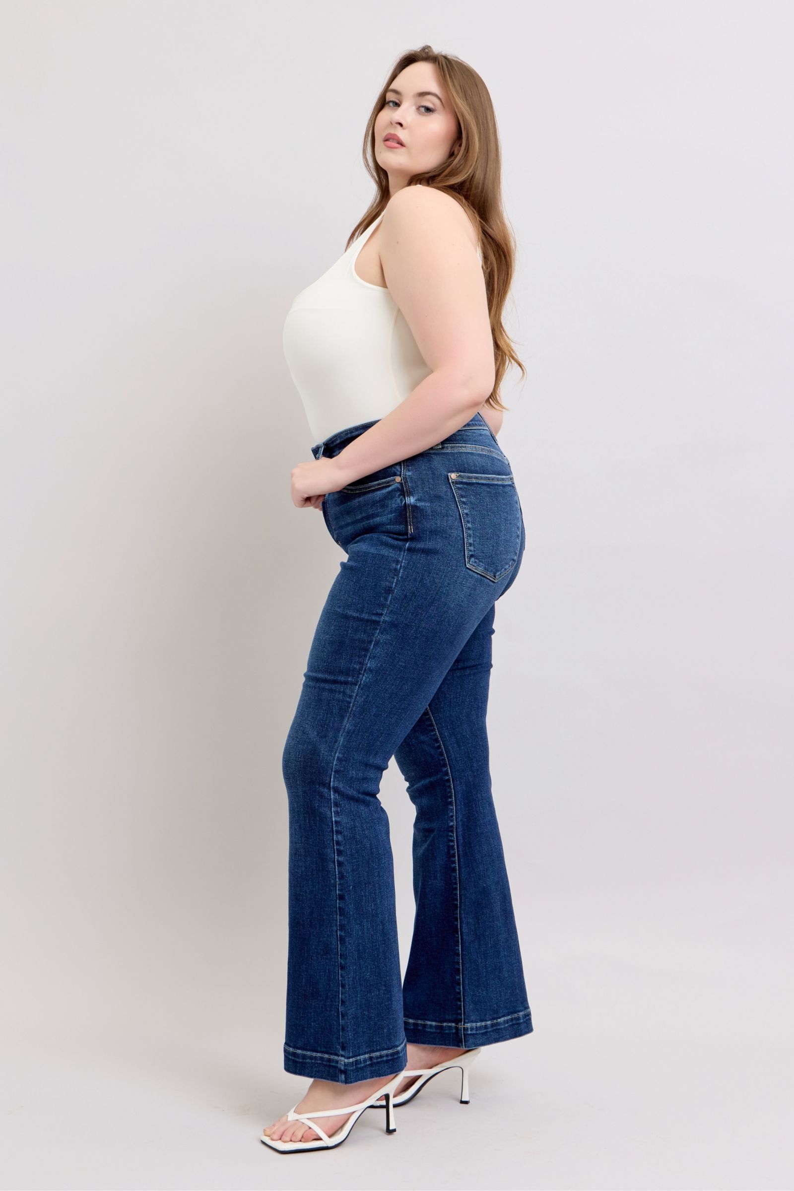 Full Size High Rise Flare Jeans with Pockets Plus Size