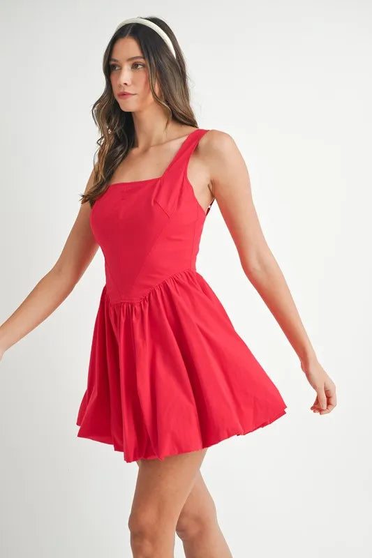 Poplin Square Neckline Bubble Mini Dress