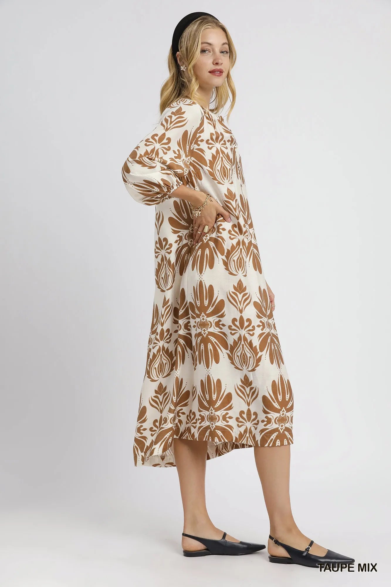 Artistic Abstract Floral Pattern Midi Dress