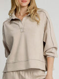 Modern Seam Long Sleeve Polo Top with Sophisticated Slit