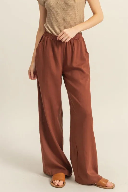 Front Tie Waist Tiered Palazzo Pants