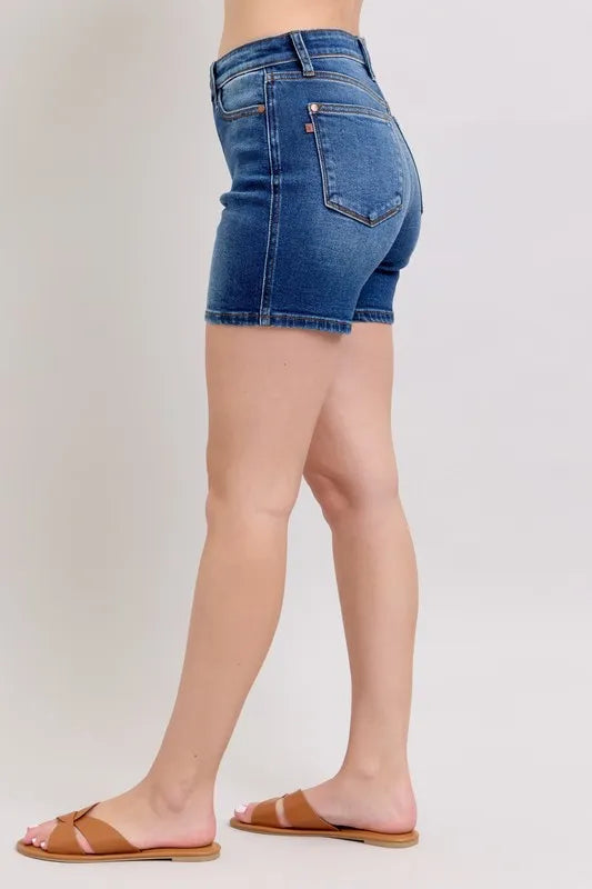 Full Size 2 Button Mid Length Dad Denim Shorts Plus Size
