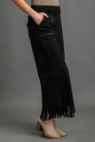 Full Size Suede Fringe Hem Wide Leg Pants Plus Size