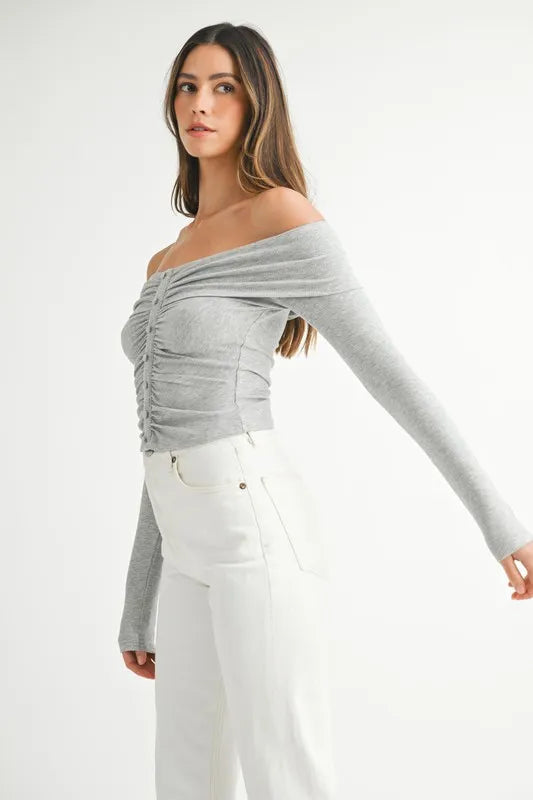 Off-Shoulder Long Sleeve T-Shirt