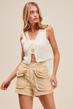 High-Waisted Utility Cotton Cargo Shorts