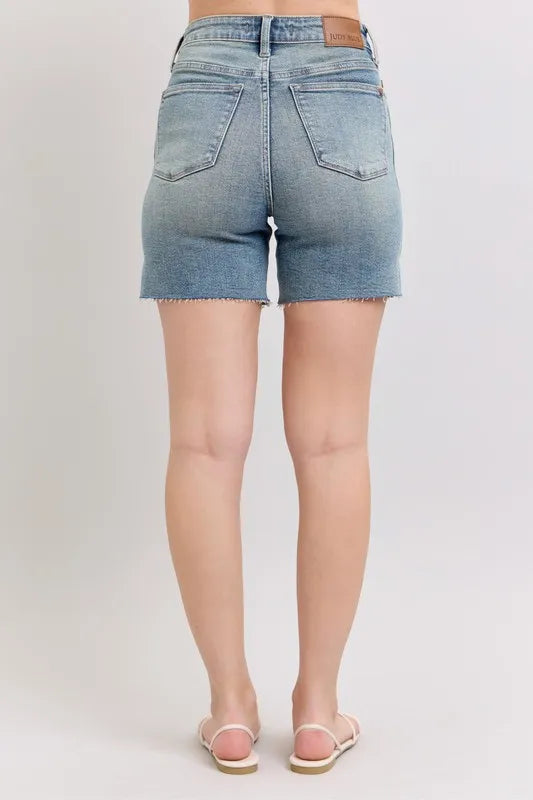 High Waist Vintage Wash Side Slit Denim Shorts