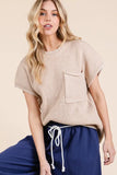 Solid Cap Sleeve Stitch Edge Knit Sweater