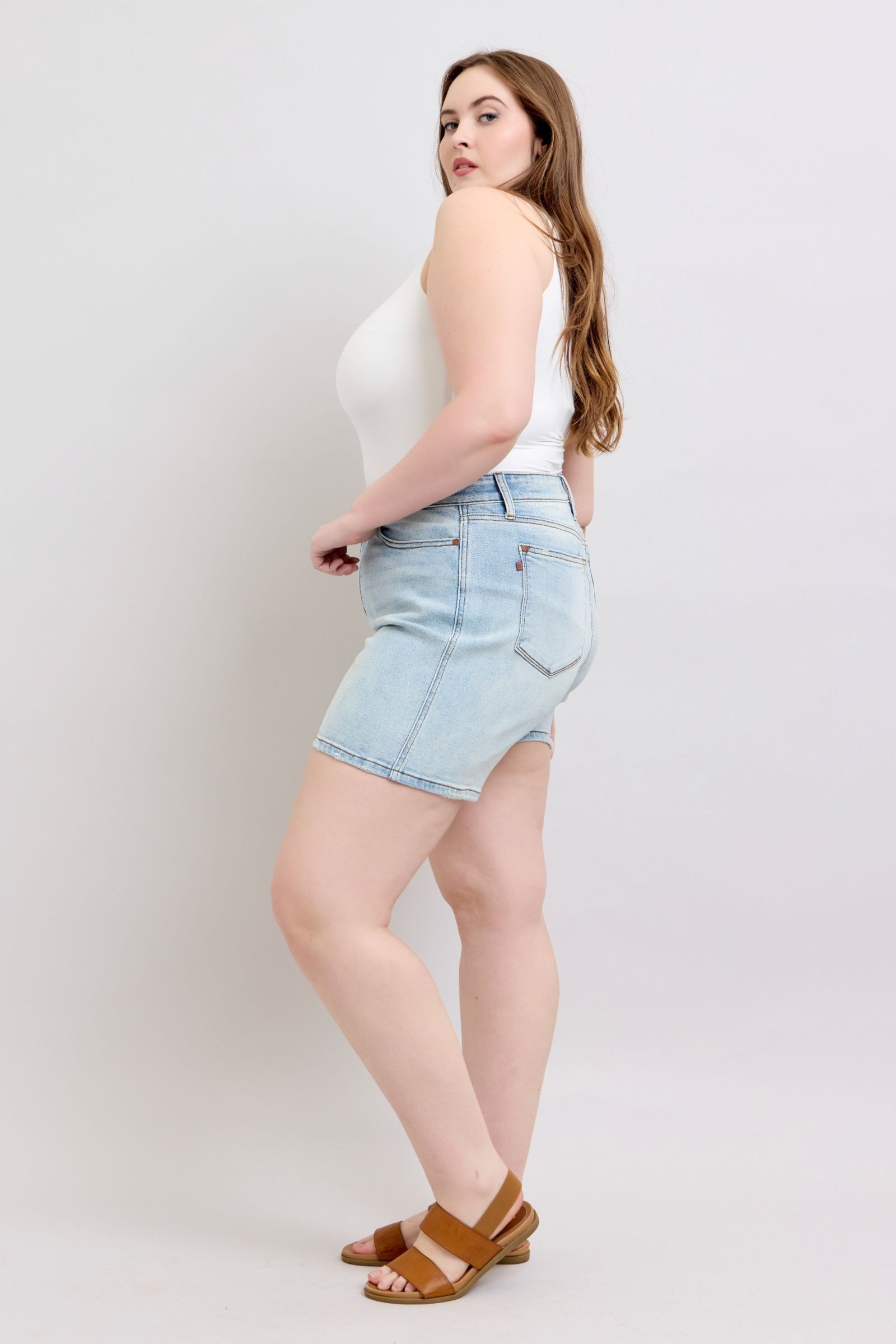 Full Size 2 Button Denim Shorts with Pockets Plus Size