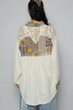 Bohemian Patchwork Lace Detail Long Sleeve Blouse