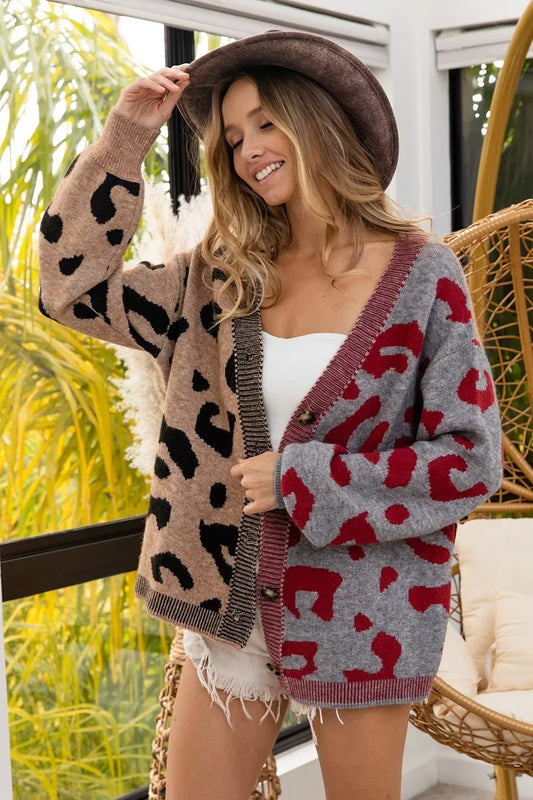 Chic Pattern Block Buttoned Sweater Cardigan