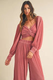Front Twisted Long Sleeve Top and Pants Set