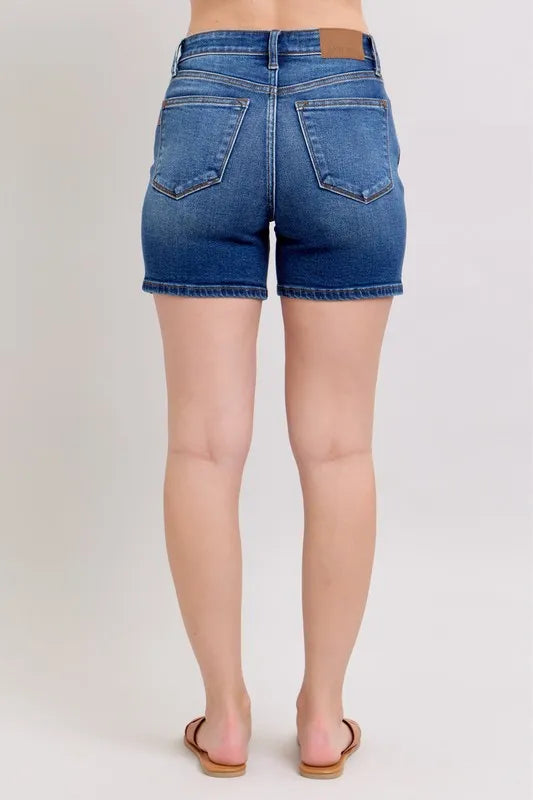Full Size 2 Button Mid Length Dad Denim Shorts Plus Size