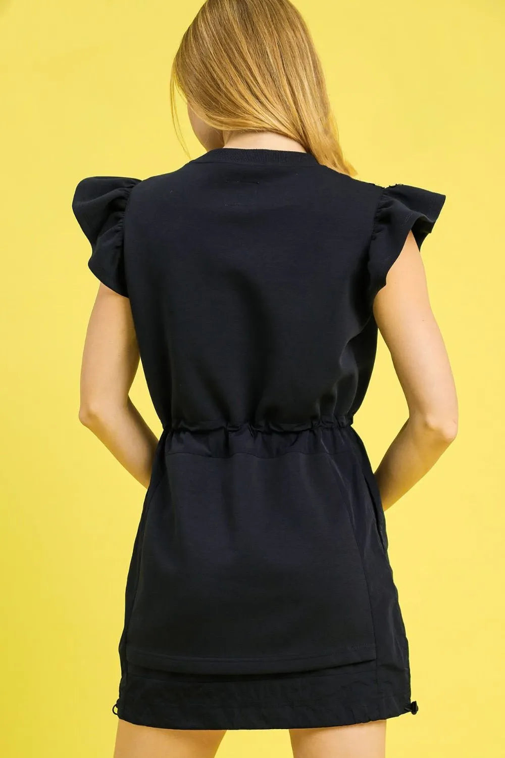 Elegant Knit Ruffle Sleeve Drawstring Dress