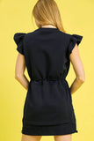 Elegant Knit Ruffle Sleeve Drawstring Dress